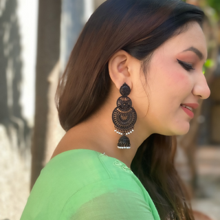 Afgani German Silver Oxidized Jhumki Earrings for Women (DESIGN 218)