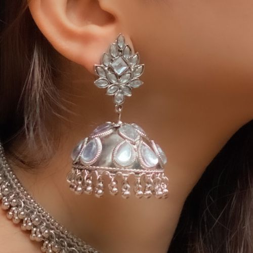 Afgani German Silver Oxidized Jhumki Earrings for Women (DESIGN 69)