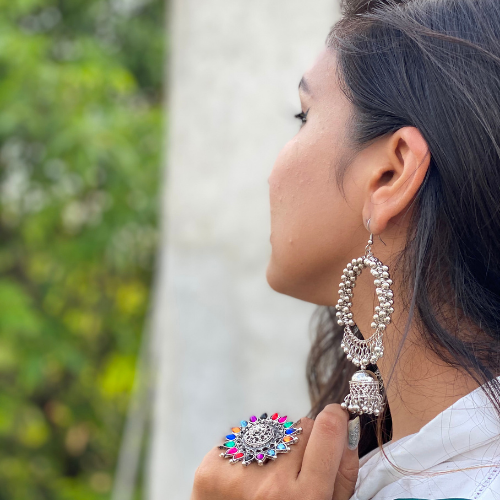 Afgani German Silver Oxidized Jhumki Earrings for Women (DESIGN 150)