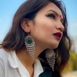 Peacock Feather Dangling Oxidised Jhumkas (DESIGN 139)