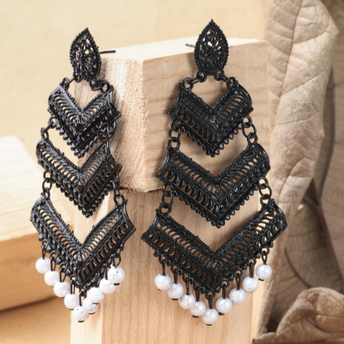 Aztec Motif Black Jhumkas (DESIGN 446)