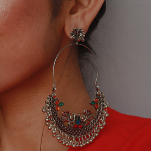 Dancing Peacock Oxidised Jhumkas (DESIGN 142)