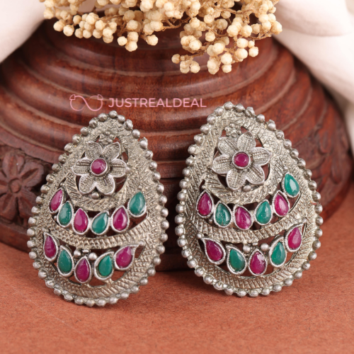 Afgani German Silver Oxidized Jhumki Earrings for Women (DESIGN 576)