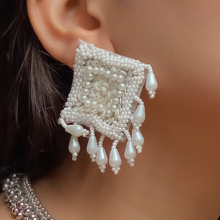 White Embroidered Fashion Earrings (DESIGN 126)