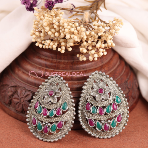 Afgani German Silver Oxidized Jhumki Earrings for Women (DESIGN 576)