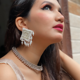 White Embroidered Fashion Earrings (DESIGN 126)