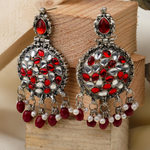 Red & White Bead Oxidised Jhumka (DESIGN 487)