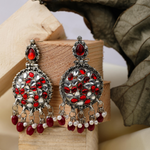 Red & White Bead Oxidised Jhumka (DESIGN 487)