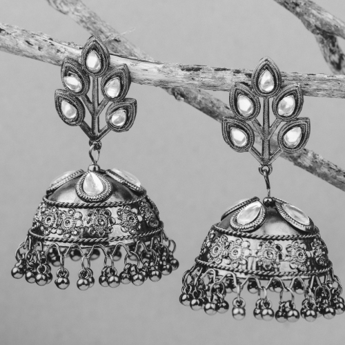 Afgani German Silver Oxidized Jhumki Earrings for Women (DESIGN 703)