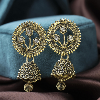 Golden Opulent Oxidised Jhumki Earrings (DESIGN 494)