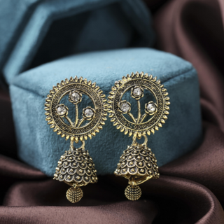 Golden Opulent Oxidised Jhumki Earrings (DESIGN 494)