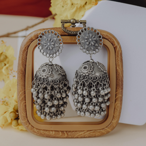 Afgani German Silver Oxidized Jhumki Earrings for Women (DESIGN 496)