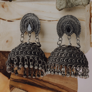 Afgani German Silver Oxidized Jhumki Earrings for Women (DESIGN 497)