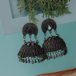 Afgani German Silver Oxidized Jhumki Earrings for Women (DESIGN 497)