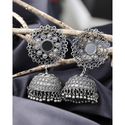 Floral Crest Oxidised Jhumkas (DESIGN 499)