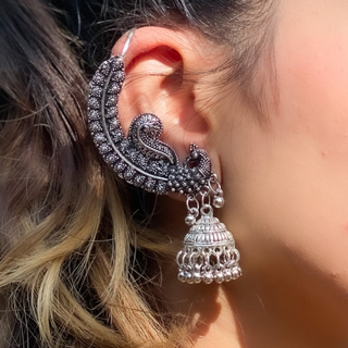 Afgani German Silver Oxidized Jhumki Earrings for Women (DESIGN 282)