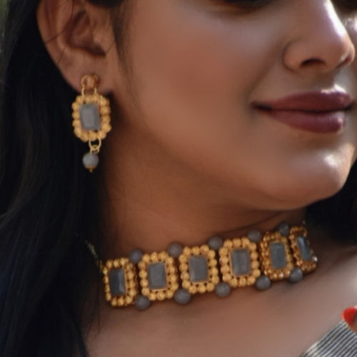 Grey Choker Kundan Traditional Jewelry Set (DESIGN 231)