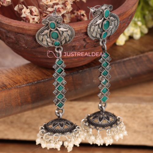 Afgani German Silver Oxidized Jhumki Earrings for Women (DESIGN 579)