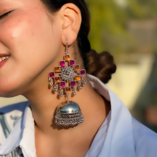 Afgani German Silver Oxidized Jhumki Earrings for Women (DESIGN 532)