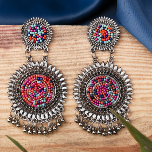 Afgani German Silver Oxidized Jhumki Earrings for Women (DESIGN 584)