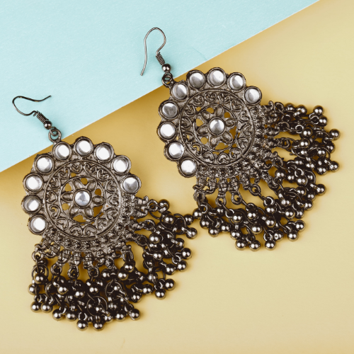 Afgani German Silver Oxidized Jhumki Earrings for Women (DESIGN 585)