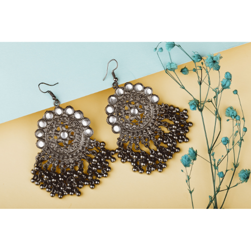 Afgani German Silver Oxidized Jhumki Earrings for Women (DESIGN 585)