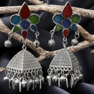 Afgani German Silver Oxidized Jhumki Earrings for Women (DESIGN 588)