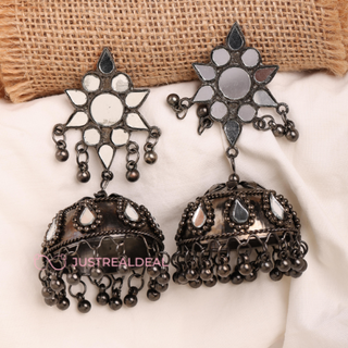 Afgani German Silver Oxidized Jhumki Earrings for Women (DESIGN 485)