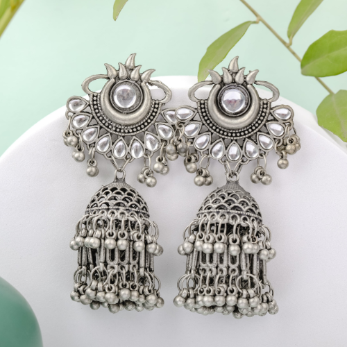 Lotus Luxe Oxidised Jhumkas (DESIGN 590)