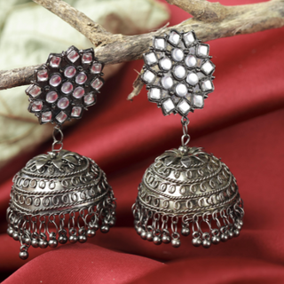 Afgani German Silver Oxidized Jhumki Earrings for Women (DESIGN 592)