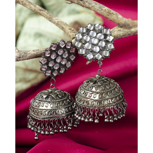 Afgani German Silver Oxidized Jhumki Earrings for Women (DESIGN 592)