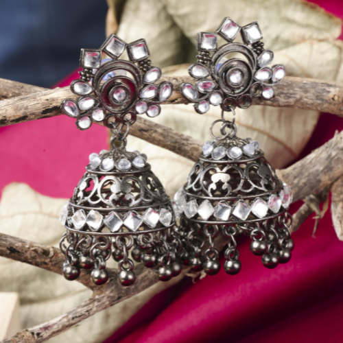 Afgani German Silver Oxidized Jhumki Earrings for Women (DESIGN 593)