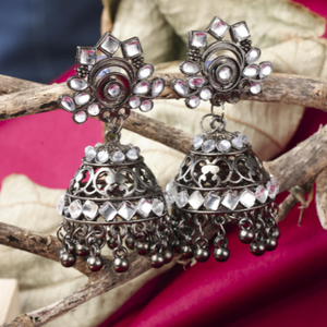 Afgani German Silver Oxidized Jhumki Earrings for Women (DESIGN 593)