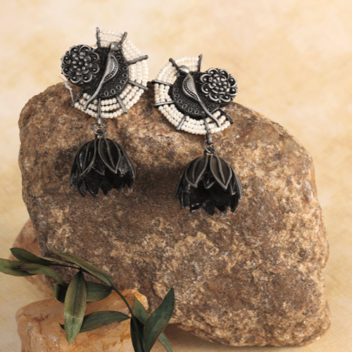 Afgani German Silver Oxidized Jhumki Earrings for Women (DESIGN 595)