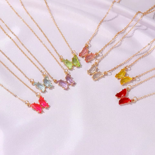 Coloured Crystal Butterflies Fashion Necklace (DESIGN 89)