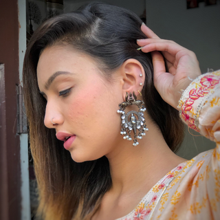 Afgani German Silver Oxidized Jhumki Earrings for Women (DESIGN 416)