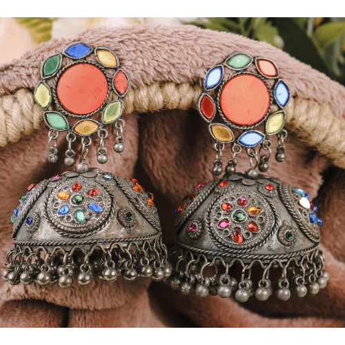 Afgani German Silver Oxidized Jhumki Earrings for Women (DESIGN 707)