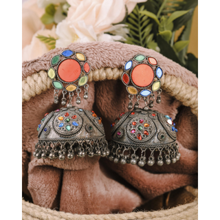 Afgani German Silver Oxidized Jhumki Earrings for Women (DESIGN 707)