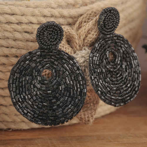 Black Concentric Embroidered Fashion Earrings (DESIGN 709)