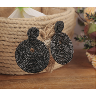 Black Concentric Embroidered Fashion Earrings (DESIGN 709)