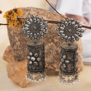 Floral Lantern Oxidised Jhumkas (DESIGN 712)