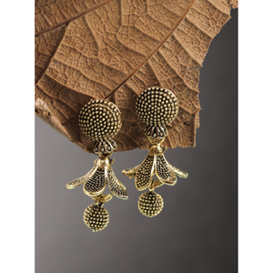 Golden Bell Flower Oxidised Jhumkis (DESIGN 723)