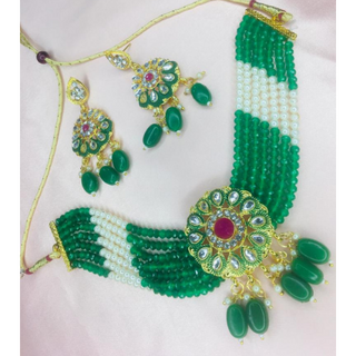 Green White Kundan Traditional Jewelry Set (DESIGN 238)