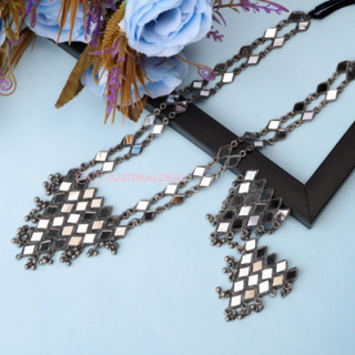 Intricate Black Mirror Work Oxidised Necklace (DESIGN 157)