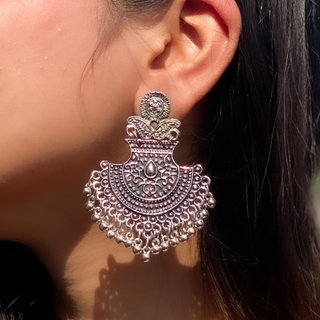 Afgani German Silver Oxidized Jhumki Earrings for Women (DESIGN 268)