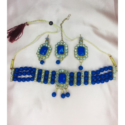 Regal Blue Kundan Traditional Jewelry Set (DESIGN 243)