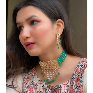 Green Glory Kundan Traditional Jewelry Set (DESIGN 216)