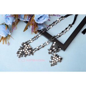 Intricate Black Mirror Work Oxidised Necklace (DESIGN 157)