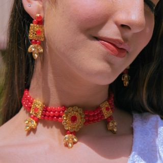 Saffron Kundan Traditional Jewelry Set (DESIGN 323)