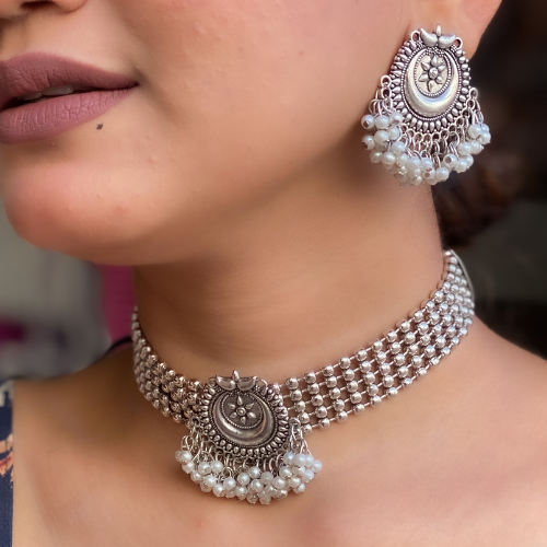 Crescent Bead Oxidised Jhumkis (DESIGN 107)